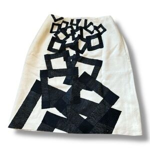 Vintage Carolina Herrera women’s geometric print silk tweed a-line skirt size 4